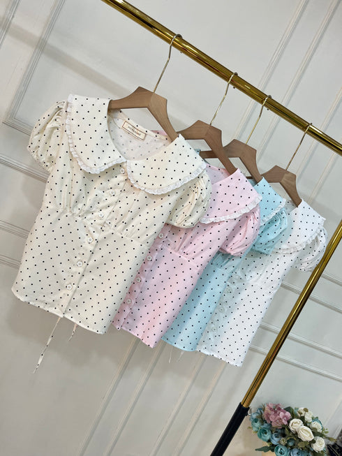 Cute Polka Dot Peter Pant Collar Tops